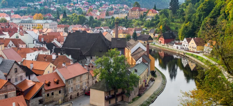 Панорама города Ческý Крумлов с рекой