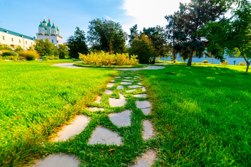 Path Through Greenery to Temple