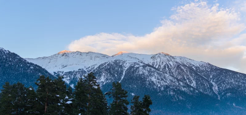 Snowy mountains at dawn