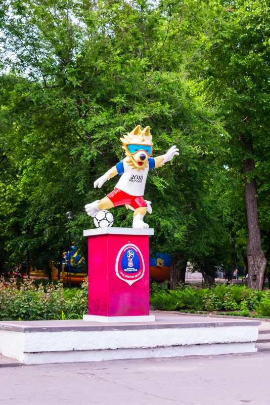 Wolf Zabivaka, FIFA World Cup 2018 mascot, at Theater Square in Rostov-on-Don