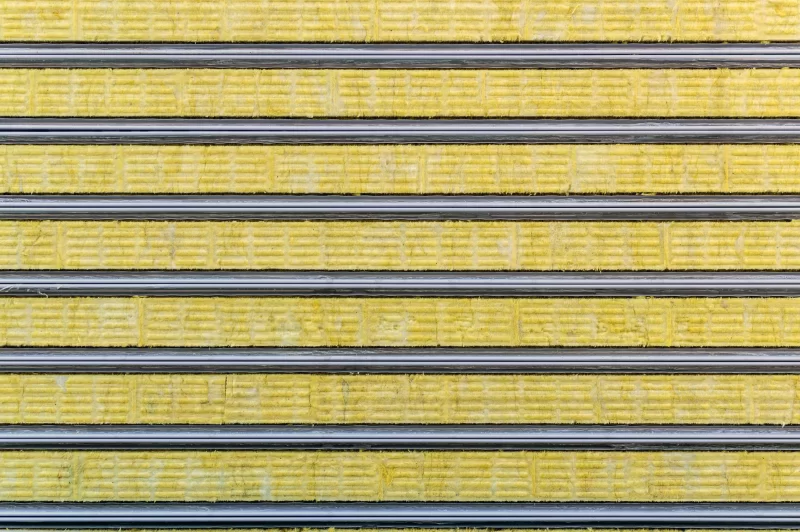 Фактура теплоизоляционных панелей: крупный план, текстура минеральной ваты и металлических полос