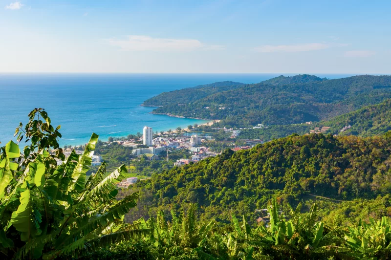 Panoramic View of Patong Beach with Lush Green Hills