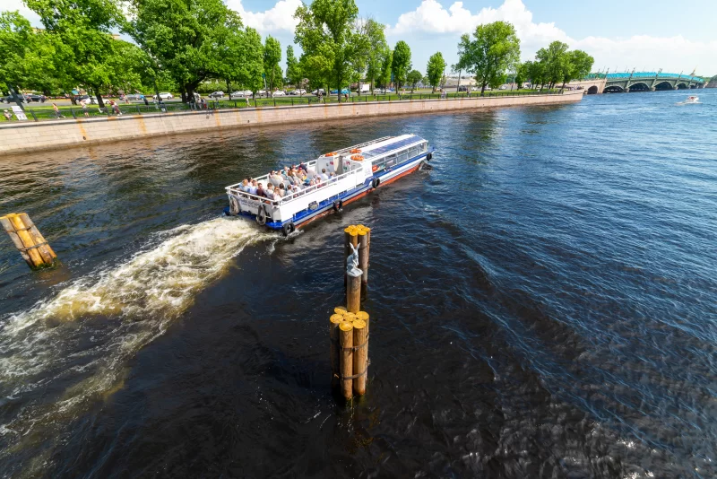 Tour boat on river on a summer day
