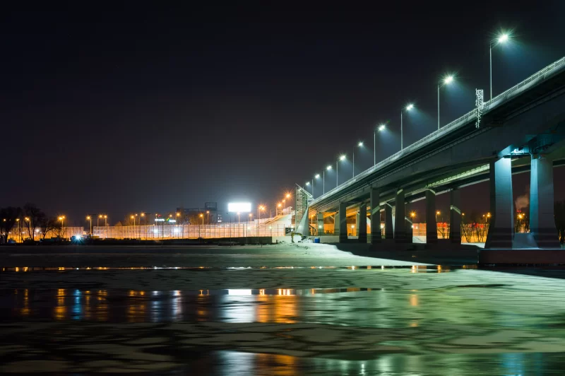 Night view of illuminated bridge