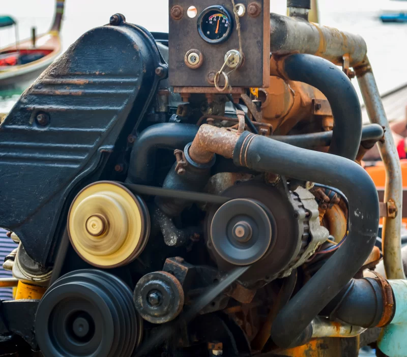 Крупный план старого дизельного двигателя на тайском лонгтаиле