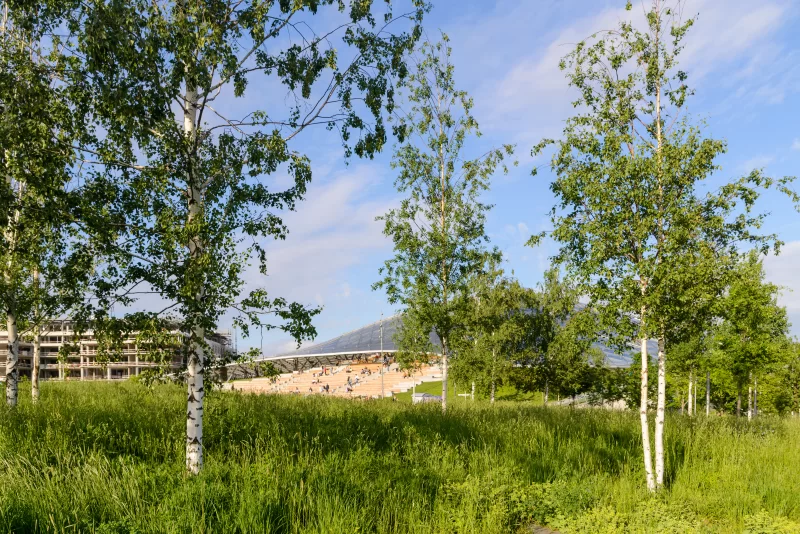 Летний вид на парк Зарядье в Москве