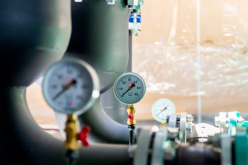Pressure gauges on pipes in system