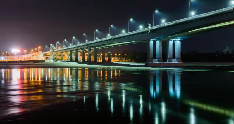 Night view of illuminated bridge