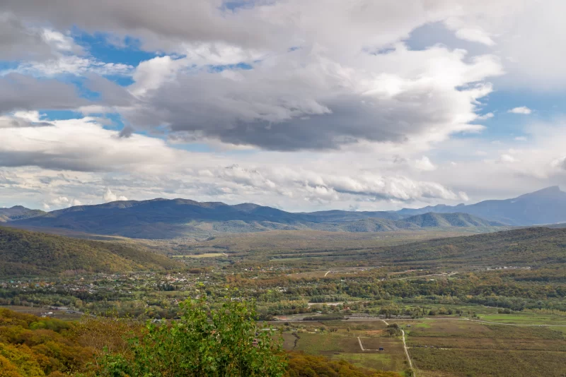 Panoramic view of Adygea mountains and valley