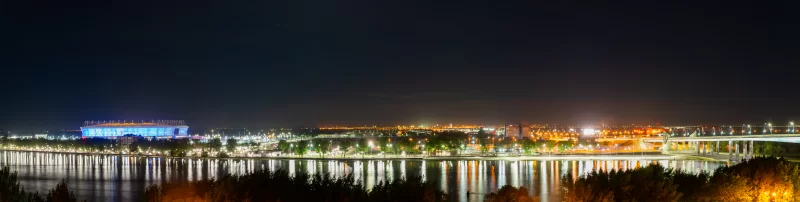 Ночная панорама Ростов Арены и набережной Дона