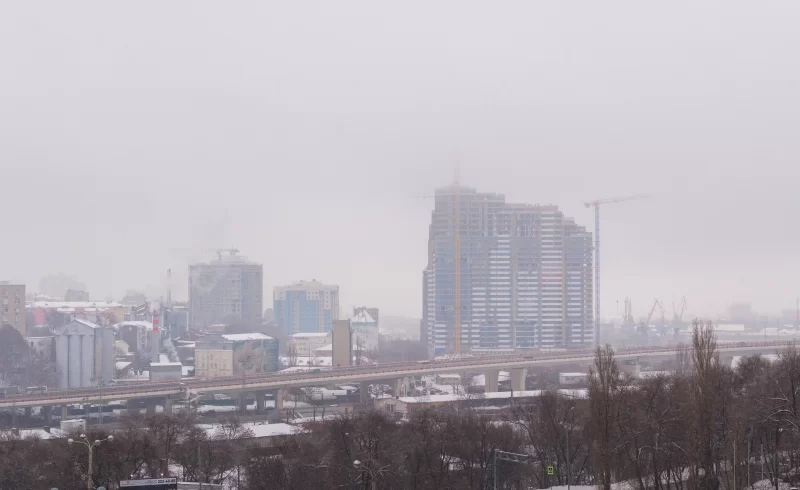 Winter city landscape of Rostov-on-Don during snowfall