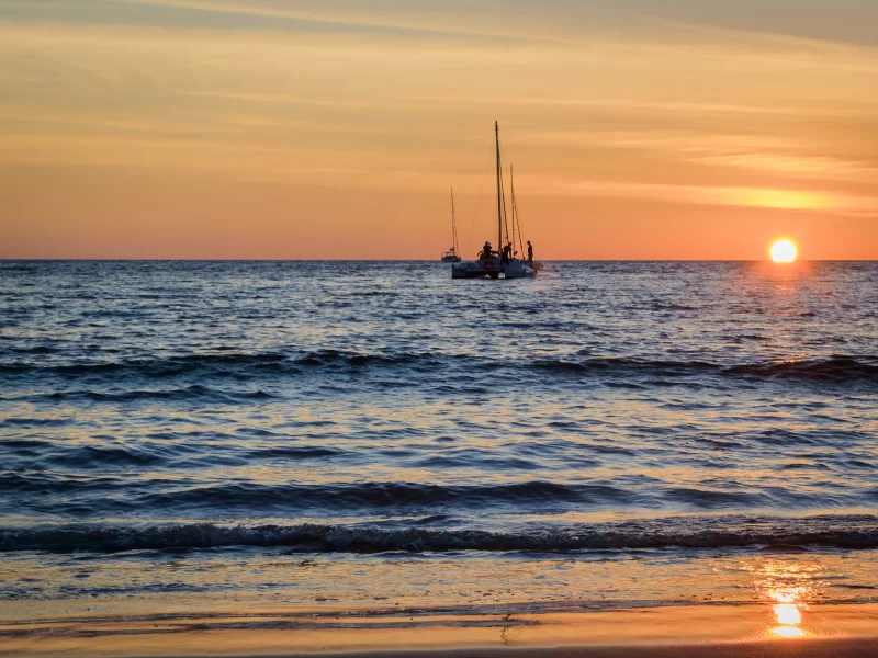 Sailing boats at sunset on the sea