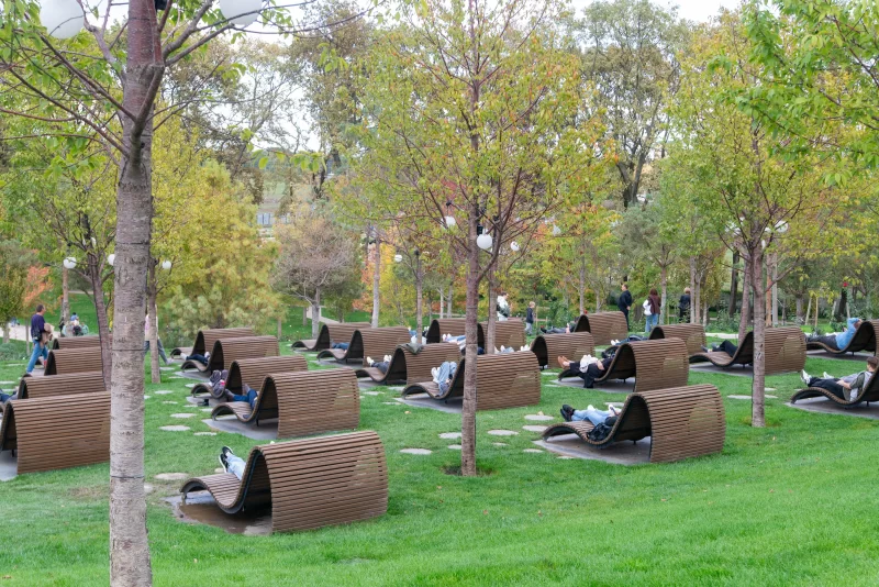 Modern park with relaxation zones