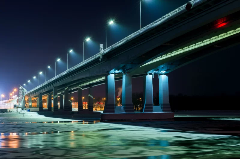 Night view of illuminated bridge