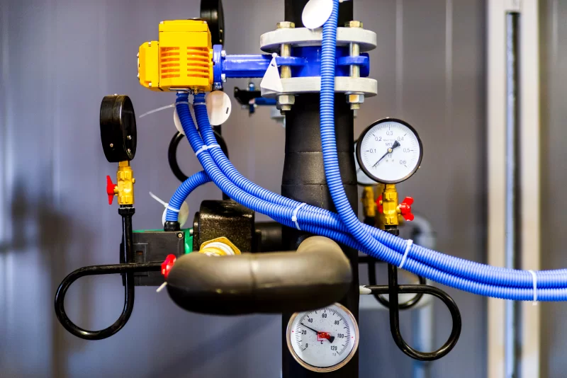Heating system: pump, pipes and gauges