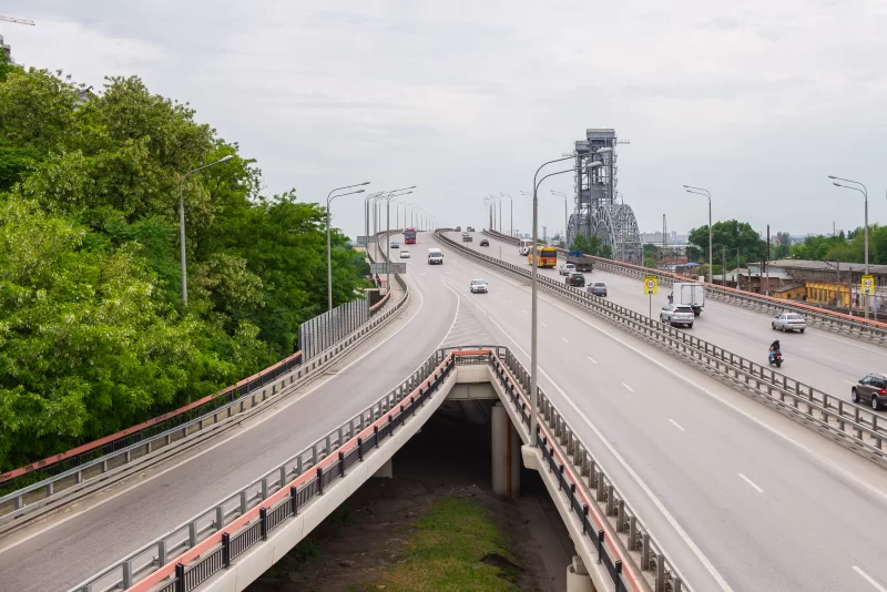 Expansive Siversa road bridge in Rostov-on-Don on a clear day