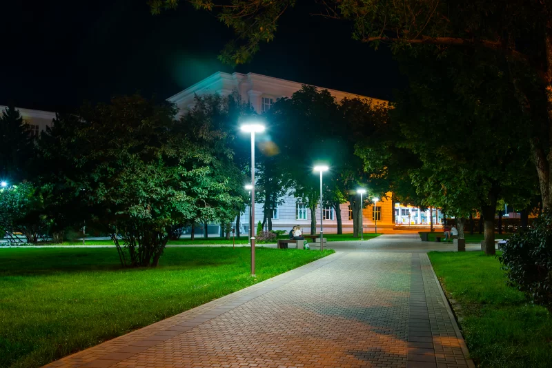 Night Path Through Park Near Building