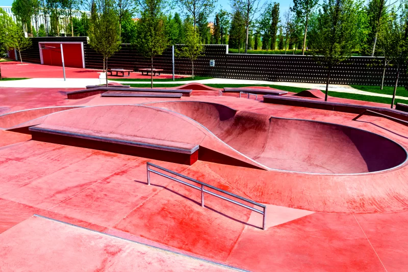 Red Skate Park with Modern Features