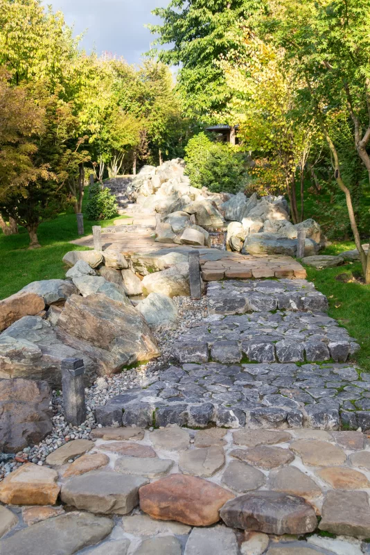 Красивая дорожка в рокарии в парке Галицкого