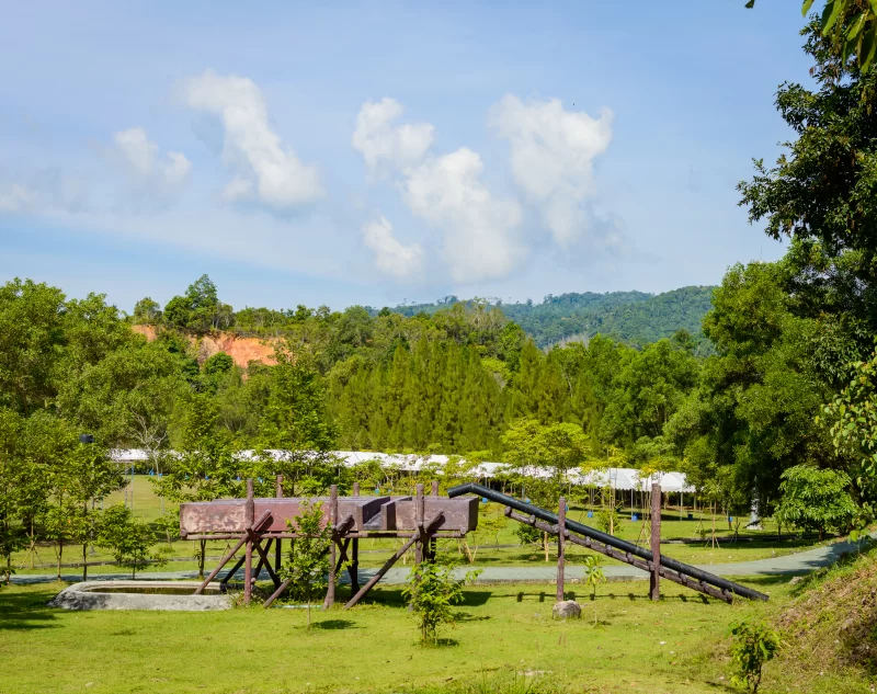 Промышленная конструкция конвейера в зеленой местности