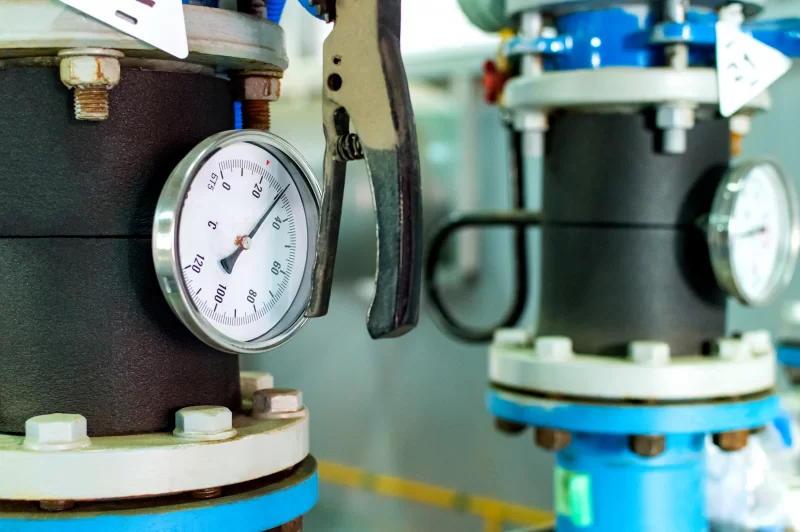 Промышленное оборудование: манометр и трубы